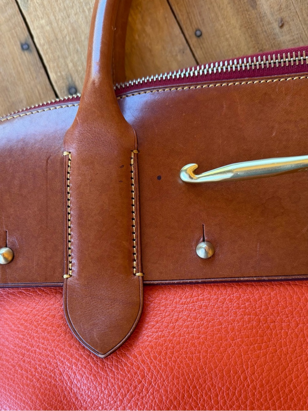 Dooney & Bourke Large Pebble Grain Leather Satchel Weekender Coral Orange Tan - Picture 15 of 15